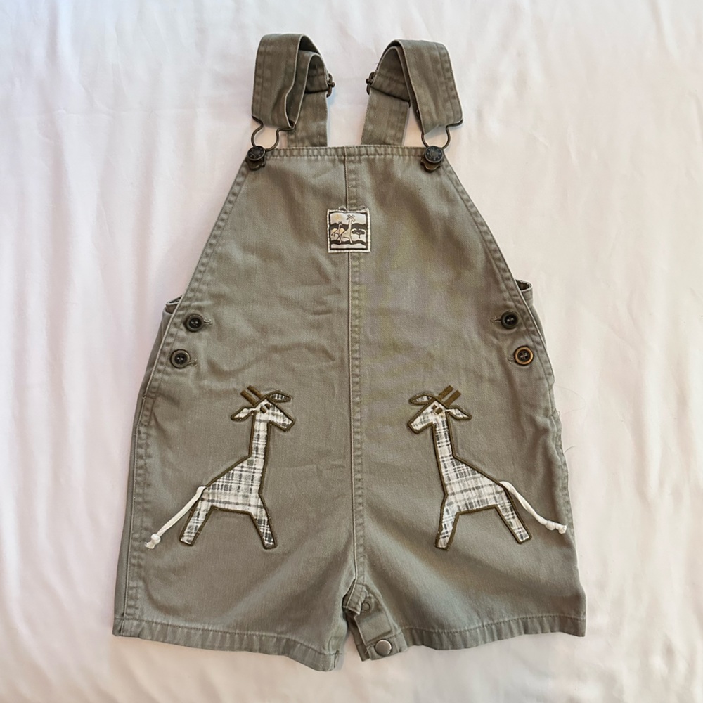 Vintage khaki summer overalls with giraffes!